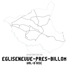 EGLISENEUVE-PRES-BILLOM Val-d'Oise. Minimalistic street map with black and white lines.