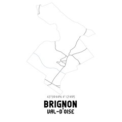 BRIGNON Val-d'Oise. Minimalistic street map with black and white lines.