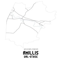 AMILLIS Val-d'Oise. Minimalistic street map with black and white lines.