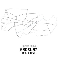 GROSLAY Val-d'Oise. Minimalistic street map with black and white lines.