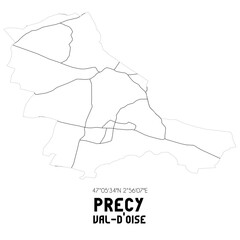 PRECY Val-d'Oise. Minimalistic street map with black and white lines.