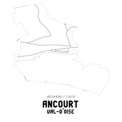 ANCOURT Val-d'Oise. Minimalistic street map with black and white lines.