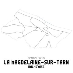 LA MAGDELAINE-SUR-TARN Val-d'Oise. Minimalistic street map with black and white lines.