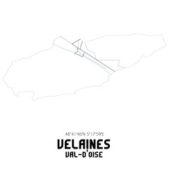 VELAINES Val-d'Oise. Minimalistic street map with black and white lines.