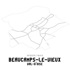 BEAUCAMPS-LE-VIEUX Val-d'Oise. Minimalistic street map with black and white lines.