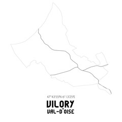 VILORY Val-d'Oise. Minimalistic street map with black and white lines.
