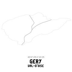 GERY Val-d'Oise. Minimalistic street map with black and white lines.