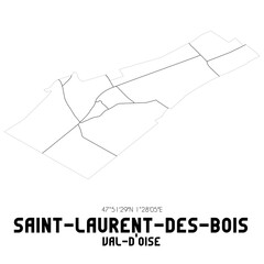 SAINT-LAURENT-DES-BOIS Val-d'Oise. Minimalistic street map with black and white lines.