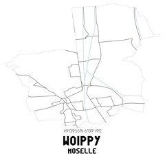 WOIPPY Moselle. Minimalistic street map with black and white lines.