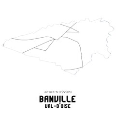 BANVILLE Val-d'Oise. Minimalistic street map with black and white lines.