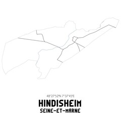 HINDISHEIM Seine-et-Marne. Minimalistic street map with black and white lines.