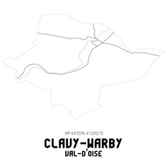 CLAVY-WARBY Val-d'Oise. Minimalistic street map with black and white lines.
