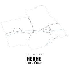 HERME Val-d'Oise. Minimalistic street map with black and white lines.