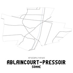 ABLAINCOURT-PRESSOIR Somme. Minimalistic street map with black and white lines.