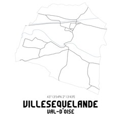 VILLESEQUELANDE Val-d'Oise. Minimalistic street map with black and white lines.