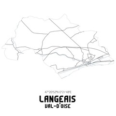 LANGEAIS Val-d'Oise. Minimalistic street map with black and white lines.