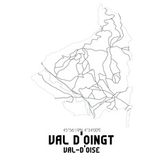 VAL D'OINGT Val-d'Oise. Minimalistic street map with black and white lines.
