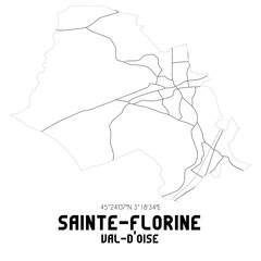 SAINTE-FLORINE Val-d'Oise. Minimalistic street map with black and white lines.