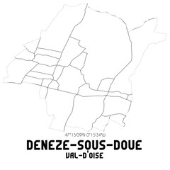 DENEZE-SOUS-DOUE Val-d'Oise. Minimalistic street map with black and white lines.