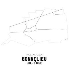 GONNELIEU Val-d'Oise. Minimalistic street map with black and white lines.
