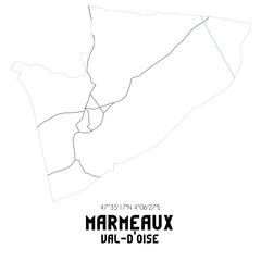 MARMEAUX Val-d'Oise. Minimalistic street map with black and white lines.