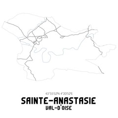 SAINTE-ANASTASIE Val-d'Oise. Minimalistic street map with black and white lines.