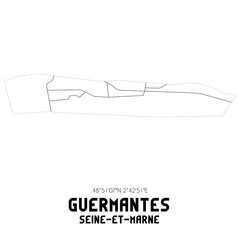 GUERMANTES Seine-et-Marne. Minimalistic street map with black and white lines.