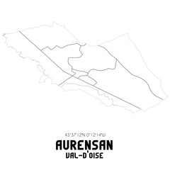 AURENSAN Val-d'Oise. Minimalistic street map with black and white lines.
