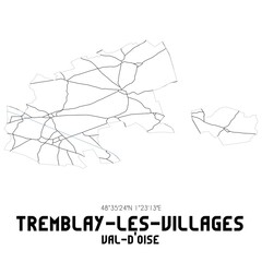 TREMBLAY-LES-VILLAGES Val-d'Oise. Minimalistic street map with black and white lines.