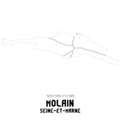 MOLAIN Seine-et-Marne. Minimalistic street map with black and white lines.
