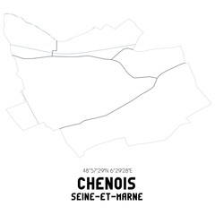 CHENOIS Seine-et-Marne. Minimalistic street map with black and white lines.