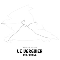 LE VERGUIER Val-d'Oise. Minimalistic street map with black and white lines.