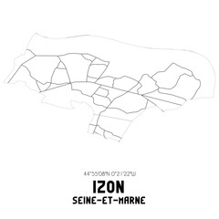 IZON Seine-et-Marne. Minimalistic street map with black and white lines.