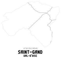 SAINT-GAND Val-d'Oise. Minimalistic street map with black and white lines.