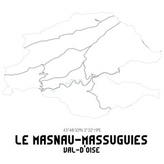 LE MASNAU-MASSUGUIES Val-d'Oise. Minimalistic street map with black and white lines.