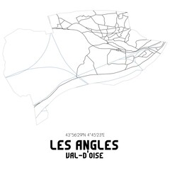 Obraz premium LES ANGLES Val-d'Oise. Minimalistic street map with black and white lines.