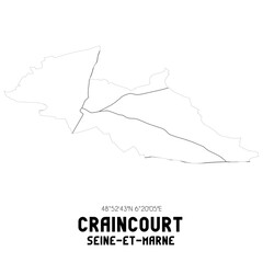 CRAINCOURT Seine-et-Marne. Minimalistic street map with black and white lines.