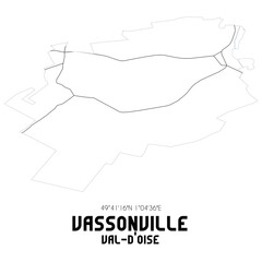VASSONVILLE Val-d'Oise. Minimalistic street map with black and white lines.
