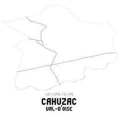 CAHUZAC Val-d'Oise. Minimalistic street map with black and white lines.