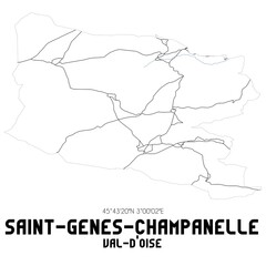 SAINT-GENES-CHAMPANELLE Val-d'Oise. Minimalistic street map with black and white lines.