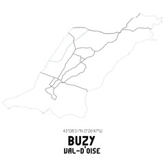 BUZY Val-d'Oise. Minimalistic street map with black and white lines.