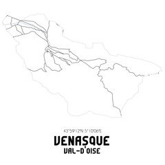 VENASQUE Val-d'Oise. Minimalistic street map with black and white lines.