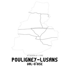 POULIGNEY-LUSANS Val-d'Oise. Minimalistic street map with black and white lines.