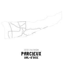 PARCIEUX Val-d'Oise. Minimalistic street map with black and white lines.