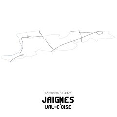 JAIGNES Val-d'Oise. Minimalistic street map with black and white lines.
