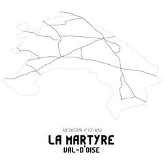 LA MARTYRE Val-d'Oise. Minimalistic street map with black and white lines.