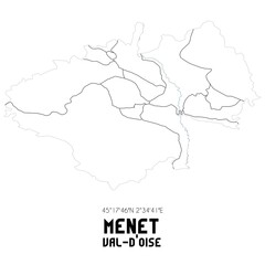 MENET Val-d'Oise. Minimalistic street map with black and white lines.