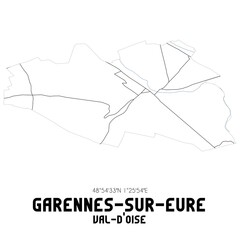 GARENNES-SUR-EURE Val-d'Oise. Minimalistic street map with black and white lines.