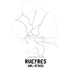 RUEYRES Val-d'Oise. Minimalistic street map with black and white lines.
