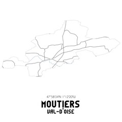 MOUTIERS Val-d'Oise. Minimalistic street map with black and white lines.